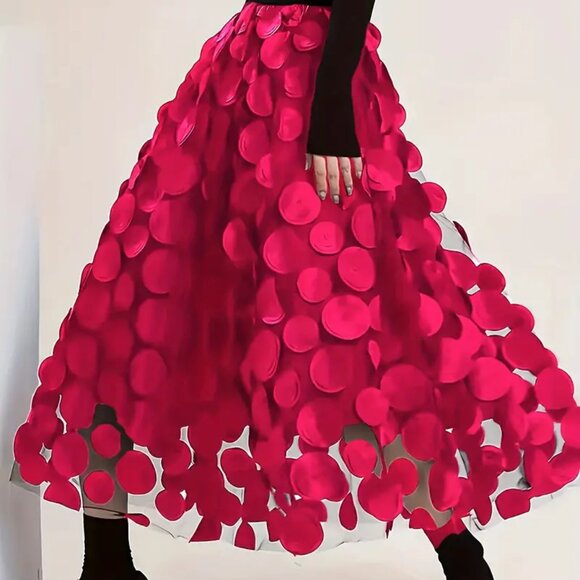 Dresses & Skirts - Polka Dot Applique High Waisted Skirt